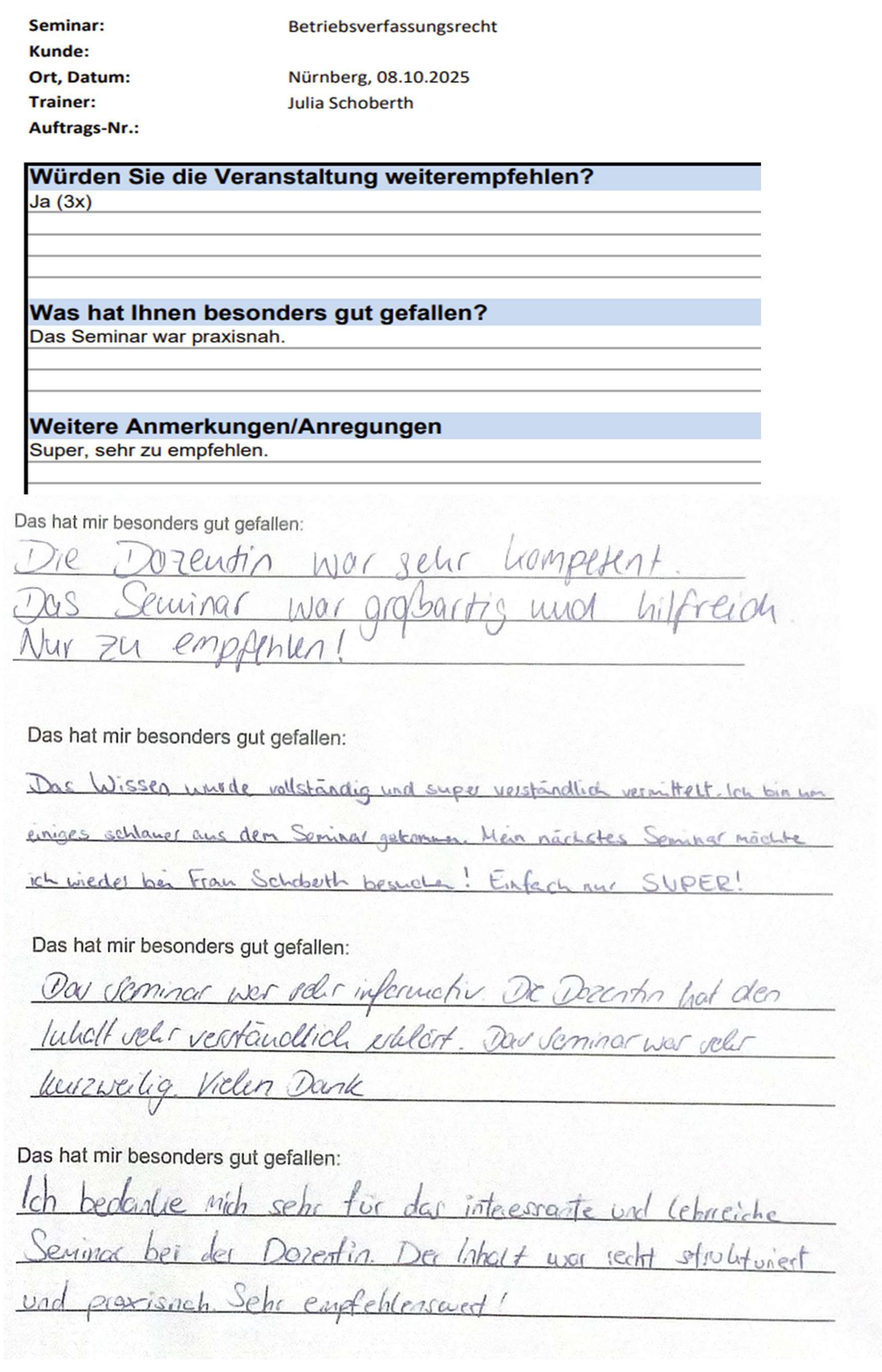 Feedback zu Schulungen